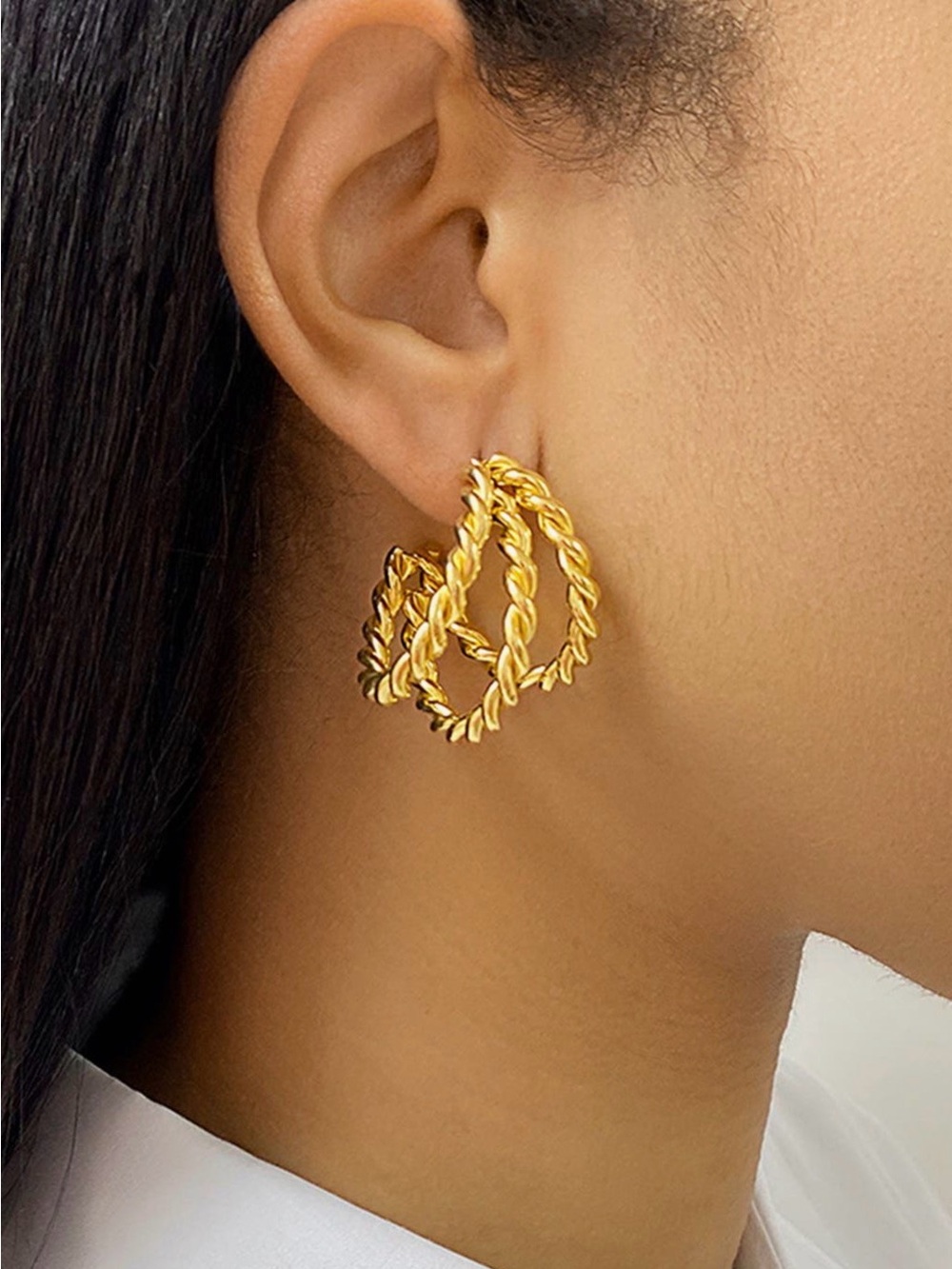 Twisted Rope Gold Hoop Earrings for Women